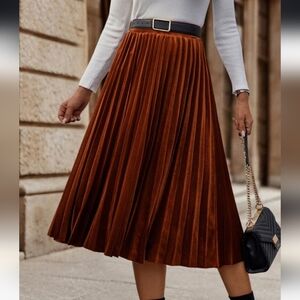 SHEIN Rust A-Line Pleated Skirt